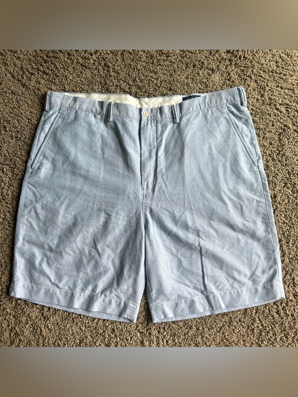 Polo Ralph Lauren Shorts Mens 42x9 Chambray Oxford Light Blue Classic Fit Chino